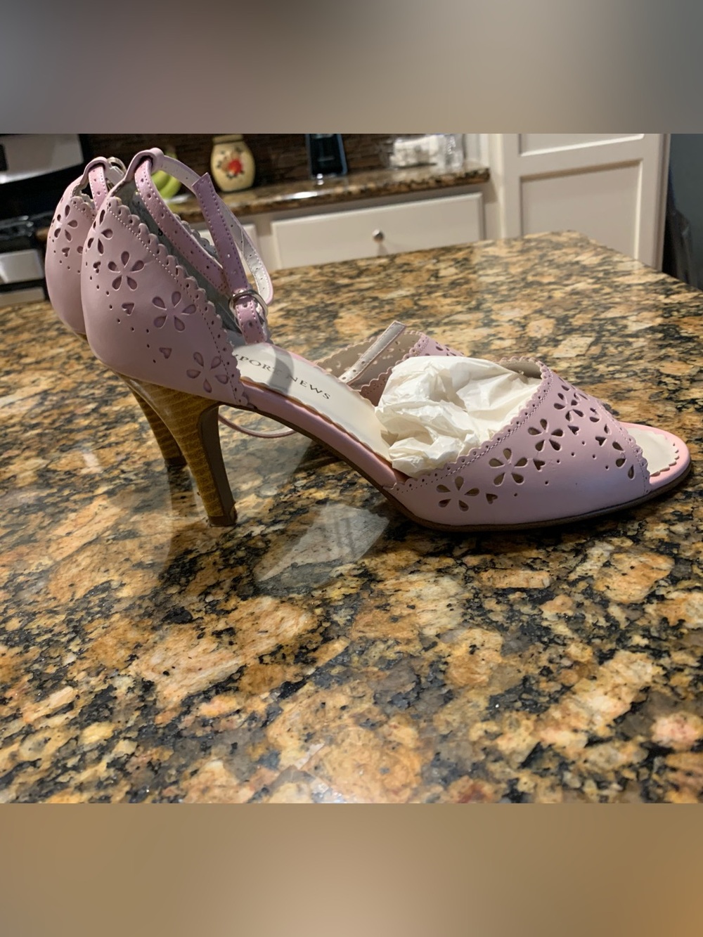 Newport News Baby Pink Floral Cutout Slingback Heels